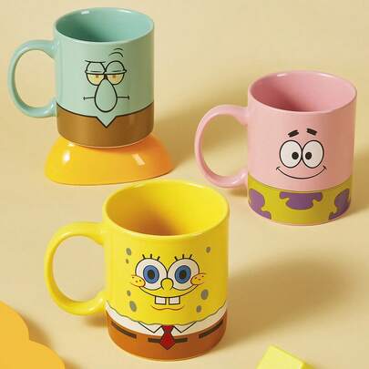 SpongeBob SquarePants | SHEIN 1 chiếc cốc sứ in hình hoạt hình dung tích 300ml, an toàn khi sử dụng trong lò vi sóng và máy rửa chén, thích hợp đựng nước, sữa, nước ép, cà phê, trà, hoặc các loại đồ uống khác.