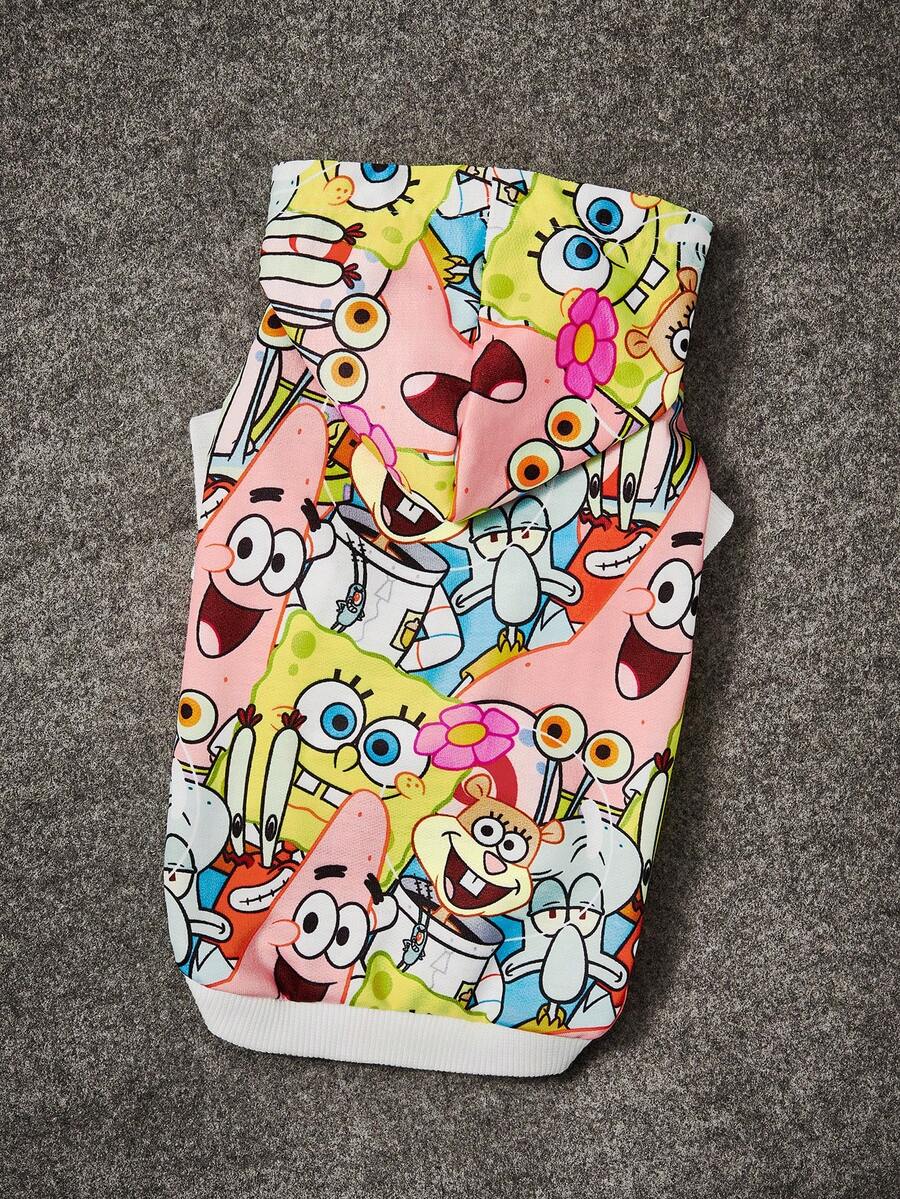 SpongeBob SquarePants | SHEIN 1件卡通印花宠物连帽卫衣,猫咪服装,狗狗服装,尺码 XXS-XXXXL,特小号,特大号,海绵宝宝,派大星,章鱼哥,蟹老板 - 彩色 - 查看 1