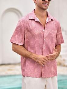 Mercer Haus Men's Lightweight Retro Coin Print Casual  Shirt, For Summer Vacation Beach Wear - Pink - View 6