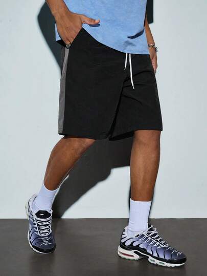 Modcrash Men's Summer New Patchwork Contrast Color Elastic Waist Drawstring Casual Sports Shorts, Unisex