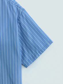 Modcrash Men's Casual Loose Striped Short Sleeve Shirt, Spring To Summer - Dusty Blue - View 4