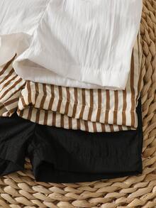 SHEIN 3pcs/Set Infant Toddler Casual Striped & Solid Color Soft Comfortable Shorts, Versatile Daily & Party Wear, 0-1 Year Old, Summer New Arrival - Black - View 8