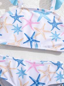 SHEIN Young Girl Starfish Print Ruffle Trim Swimwear Set - Multicolor - View 10