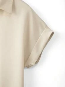 SHEIN Clasi Áo sơ mi nữ mùa hè thanh lịch bằng vải satin, cổ chữ V, không tay, thích hợp mặc hàng ngày. - Màu Khaki - Xem 8
