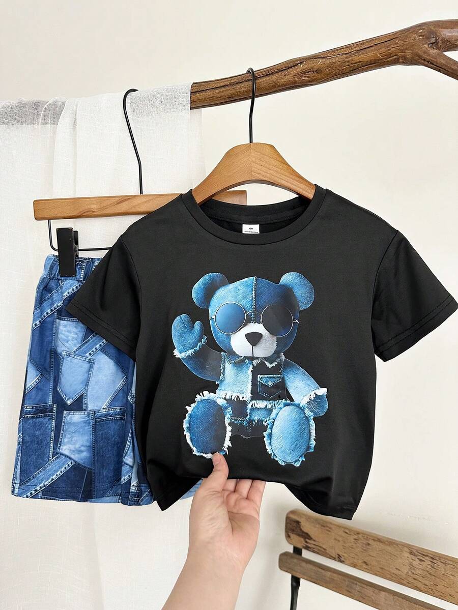 男童T恤套装 - 黑色 - 查看 1