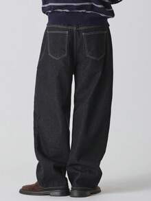 DAZY Quần jeans nam ống đứng dài màu xanh hải quân rách rưới - Màu xanh lam - Xem 2