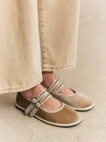 Rosivie Women's Round-Toe Mary Jane Flats With Contrast Trim Stitching - Stylish, Elegant And Comfortable Slip-On Shoes For Work, Commuting And Special Occasions - Light gold - View 9