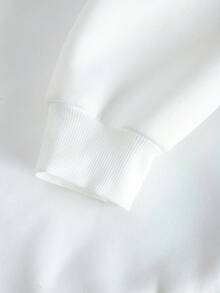 SHEIN EZwear Áo nỉ nữ dáng rộng, dày dặn, in họa tiết tối giản, tay dài, có mũ, chất liệu dày dặn, thích hợp cho nữ. - trắng - Xem 5