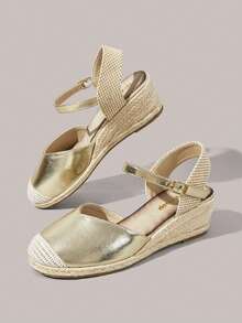 Styleloop Giày nữ màu mơ, be, dây thừng gai rỗng, kiểu sandal đế xuồng mũi nhọn, gót cao, quai ngang, phong cách Bohemian, thích hợp cho kỳ nghỉ, mùa hè, đồ dùng cần thiết khi đi du lịch. - Vàng - Xem 6