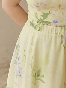 MOTF PREMIUM FALDA DE ASPECTO DE LINO CON ESTAMPADO FLORAL PARA MUJER TALLA GRANDE - Verde - Ver 2