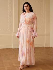 ZEYLAH Vestido de malla con cuello de volantes y mangas con volantes - Rosa vieja - Ver 3