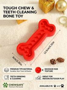 PETSIN 1PC New Dog Bone Toy For Pets - TPR Pet Toy. It Is Suitable For Chewing, Grinding Teeth And Cleaning Teeth. - Red - View 3