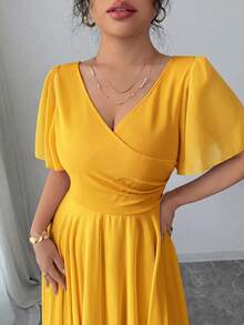 Elenzga Plus Size Women's V-Neck A-Line Chiffon Dress With Ruffle Sleeves, Simple Elegant And Romantic - Orange - View 5