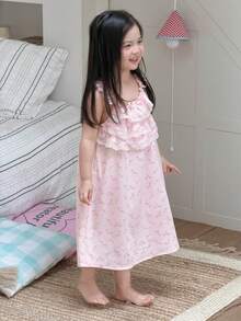 Dazy Kids 女童无袖碎花宽松连衣裙（小号），家居服 - 淺粉色 - 查看 8