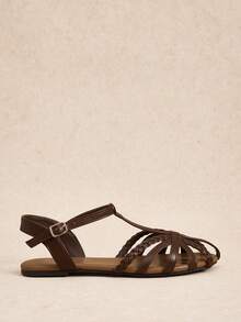 Rosivie Sandal đế bằng thời trang thường ngày dành cho nữ, thiết kế khóa cài. - Cà phê nâu - Xem 3