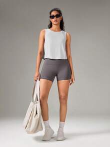 OutZeal Atasan Olahraga Wanita untuk Gym, Yoga, Latihan, Musim Panas, Campuran Wol, Menyerap Keringat, Atasan Aktif. - Grey - View 5