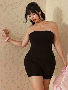 CovetEZ Mono ajustado negro de gran elasticidad, versátil y a juego, talla grande, nueva colección primavera/verano - Negro - Ver 7