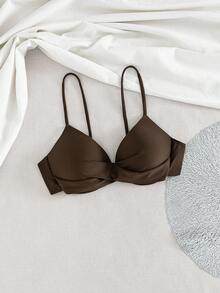 Swim Basics Atasan Bikini Wanita Musim Panas untuk Pantai, Warna Polos, Model Silang dengan Kawat Penyangga - Chocolate Brown - View 6