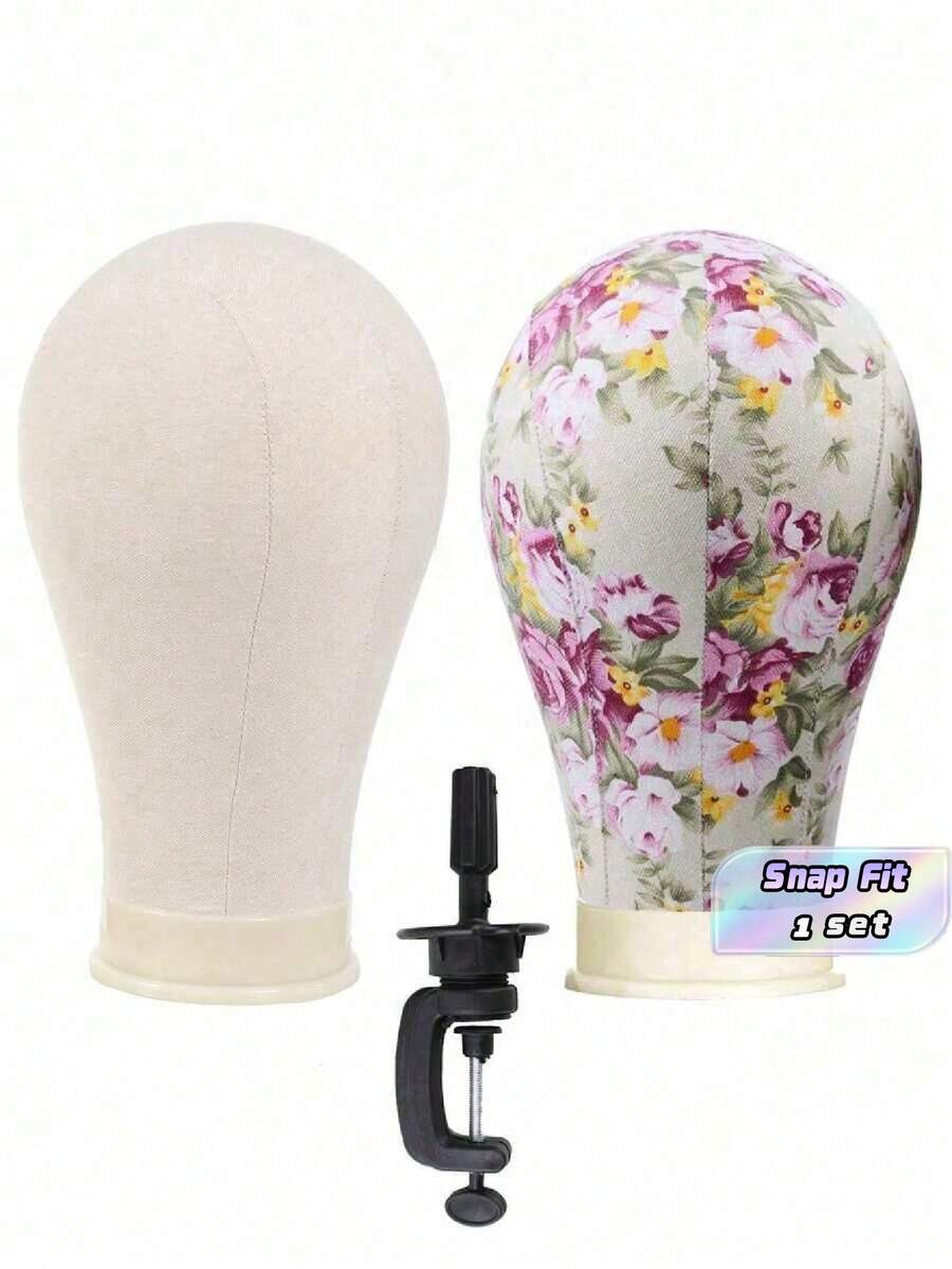 SHEIN 22英寸假发头模，帆布材质，带安装孔，适用于假发制作、造型和展示，头部轮廓更逼真，配有假发支架。