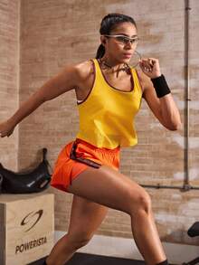 Powerista Débardeur de sport respirant et confortable avec col rond et bordure contrastée sans manches - Orange - Voir 2