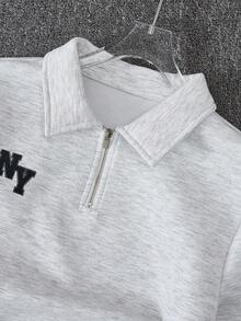 Resyla Setelan 2 Potong Atasan Lengan Pendek dan Celana Panjang Tali Serut Motif Huruf Kasual Musim Panas untuk Wanita - Grey - View 4