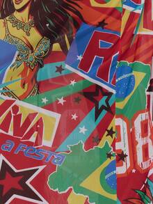 MUSERA Graphic Print Rio Mesh Fitted Maxi Skirt Summer Vacation Holiday Festival Rave Beach Carnival - Multicolor - View 5