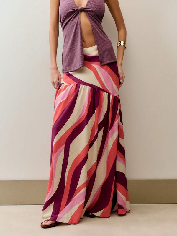 Nöista Striped A-Line Maxi Skirt With Flowy Fit For Vacation, Beach Days And Summer Styling.