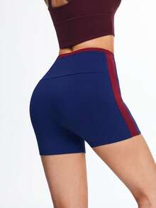 女士运动休闲撞色高腰显瘦短裤 - 藏蓝色 - 查看 2
