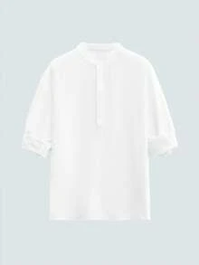 Modcrash Conjunto de camisa para hombre, estilo callejero casual de unicolor, largo y holgado, para exteriores, primavera y verano - Blanco - Ver 10