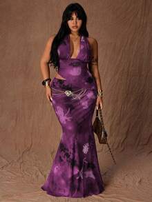 Rustia Fashionable Autumn Spaghetti Strap Sexy Spaghetti Strap Camisole Paired With Bodycon Mermaid Midi Skirt 2 Pieces Set - Purple - View 7