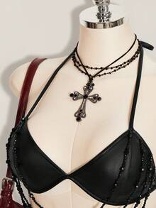 SHEIN ICON 女士露背系带休闲百搭上衣 - 黑色 - 查看 6