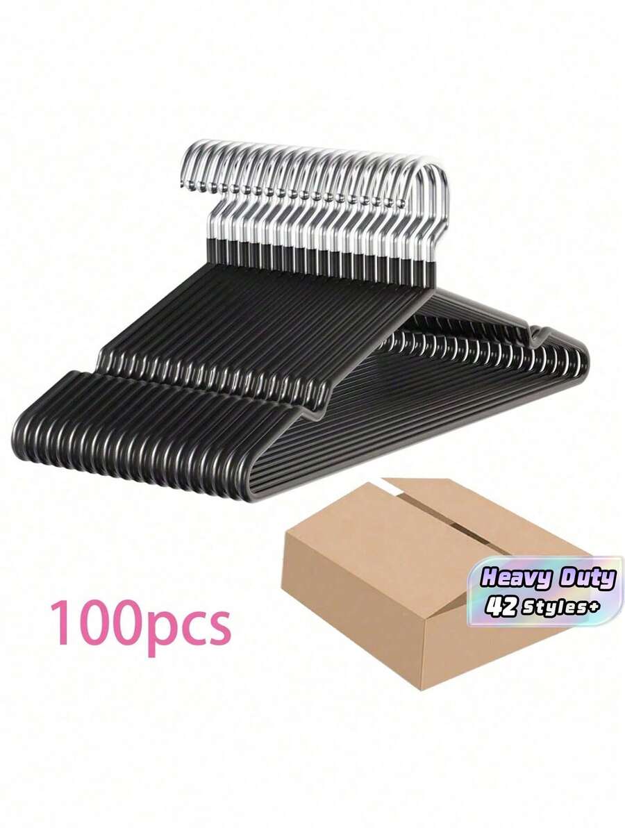 100PCS 60PCS 30PCS 20PCS 10PCS 1PC Rubber Coated Metal Hangers Non Slip Heavy Duty Space Saving Clothes Hangers Silver Hook For Shirt Dress Wardrobe Organizer - Multicolor - View 1