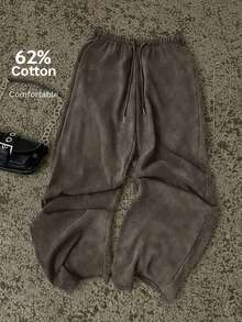 Attitoon Women's Casual Drawstring Waist Washed Cotton Pants, Minimalist Solid Color, Suitable For Daily Commute - Brown - View 5