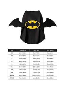 BATMAN X SHEIN 1pc Patterned Printed Pet Vest, Cat Clothes, Dog Clothes, Size XXS-XXXXL, Extra Small, Extra Large, Wings, Bat, Logo, Cool - Black - View 5