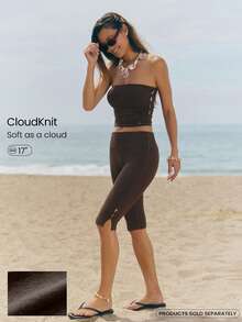 GLOWMODE Quần legging lửng 17" CloudKnit Cool Capri mềm mại, co giãn, nhẹ, xẻ gấu, cạp cao, thích hợp cho tập yoga và mặc hàng ngày. - Màu nâu Sô-cô-la - Xem 1