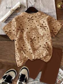 2pcs/Set Young Girls Cute Cartoon Rabbit Print Casual T-Shirt And Shorts, Sweet Bowknot Decor, Muted Color, Suitable For Girls, Comfortable Summer, Back To School, Y2K Style, Kids Fall Fashion, Cozy , Sweet Style, Affordable Fashion, Weekend Outfits Young Girls Clothing Bunny T-Shirt Rabbit Shirt Kids T-Shirt Kids Clothes - Multicolor - View 3