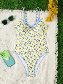Swim Mod Women's One-Piece Plaid Swimsuit With Spaghetti Straps, Suitable For Beach Vacation, Spring/Summer - Multicolor - View 5