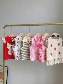 SHEIN 女童罗纹撞色荷叶边休闲圆领T恤 - 彩色 - 查看 4