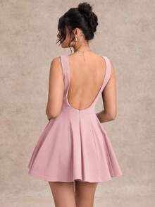 SHEIN BAE Váy ôm sát dáng chữ A cổ chéo màu đen tối giản, váy mùa hè đơn giản gợi cảm, thích hợp cho ngày lễ tình nhân, tiệc cưới phù dâu, váy đen nhỏ thanh lịch - Màu Hồng  San hô - Xem 2