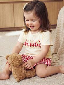 Cozy Pixies 2pcs Baby Girl Cartoon Animal Print Soft Knit Crew Neck Short Sleeve Top And Elastic Waist Pants Set,Kids - Multicolor - View 8