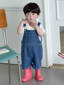 DAZY Quần yếm denim dáng rộng, chất liệu denim mài, dành cho bé trai. - Màu xanh lam - Xem 8