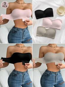 SHEIN 3pcs/Set Colorful Women's Front Closure Padded Bra Underwear Set - Multicolor - View 4