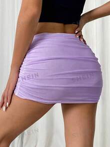 SHEIN EZwear Women's Purple Ultra Low Waist Fitted Skirt, Fashionable For Summer - Purple - View 2
