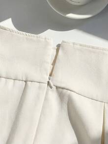 SHEIN EZwear Falda plisada con detalle de cintura ancha y plegada para el verano - Beis - Ver 3