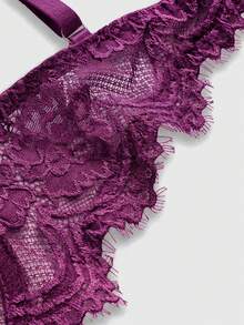 ROMWE Goth Lace Floral Embroidery Underwire Triangle Cup Bra - Red Violet - View 4
