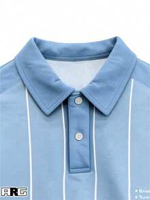 Manfinity Hypemode Men's Casual Daily Commute Letter & Stripe Print Contrast Color Loose Fit Polo Shirt, Summer - Multicolor - View 3