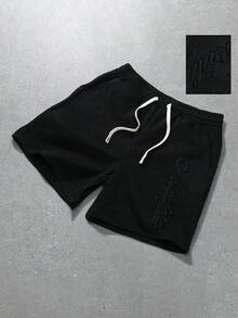 ROMWE MEN Men's 3D Embossed Loose Fit Shorts - Black - View 6