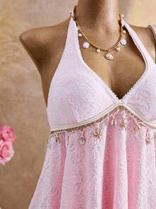 Bellisia 2026SS Retro Y2K Boho Vải dệt họa tiết Dễ thương Ngọt ngào Cô gái Kỳ nghỉ Đi biển Áo hai dây Bikini nữ Dây đeo - Nhiều màu - Xem 4