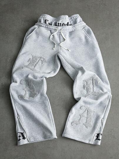 PAVTROS Pantalones de chándal con bordado de LA en la cintura, adecuados para festivales de música al aire libre, salidas casuales, regalos para novio/esposo, aniversario, pantalones de chándal grises claros con parches, 2 piezas de pantalones elásticos con estampado de letras, pantalones de chándal holgados grises, pantalones de chándal clásicos para hombres, el mejor estilo 1979, pantalones de chándal Menfinity, perfectos para Navidad y Halloween, un excelente regalo para tu novio