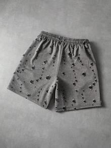 PAVTROS Pantalones cortos casuales anchos con cintura con cordón y rotos para hombres - Negro - Ver 4
